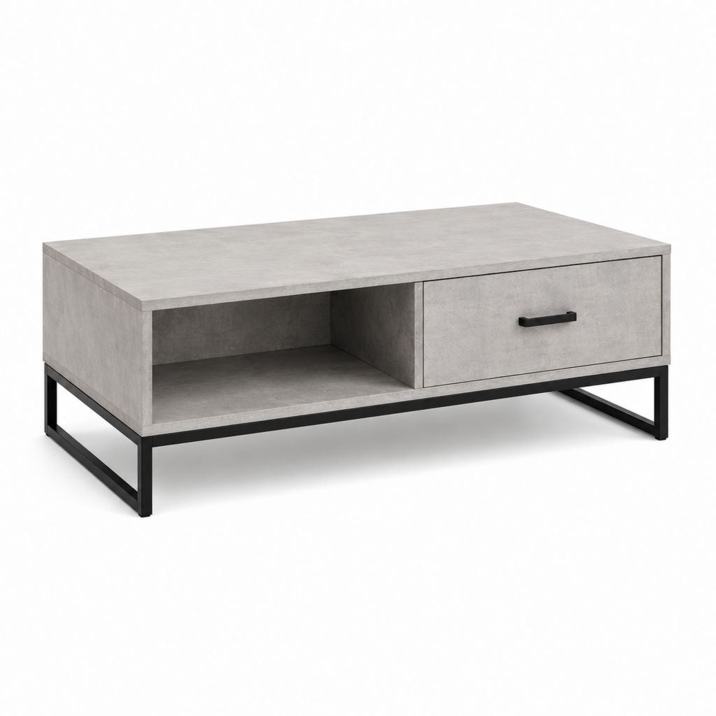 Couchtisch mit Schublade und offenem Fach Grau MDF Stahl rechteckig 100 x 60 x 45 cm