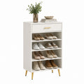 Schuhregal Weiß aus MDF mit Schublade und 4 offenen Fächern 80 x 30 x 120 cm