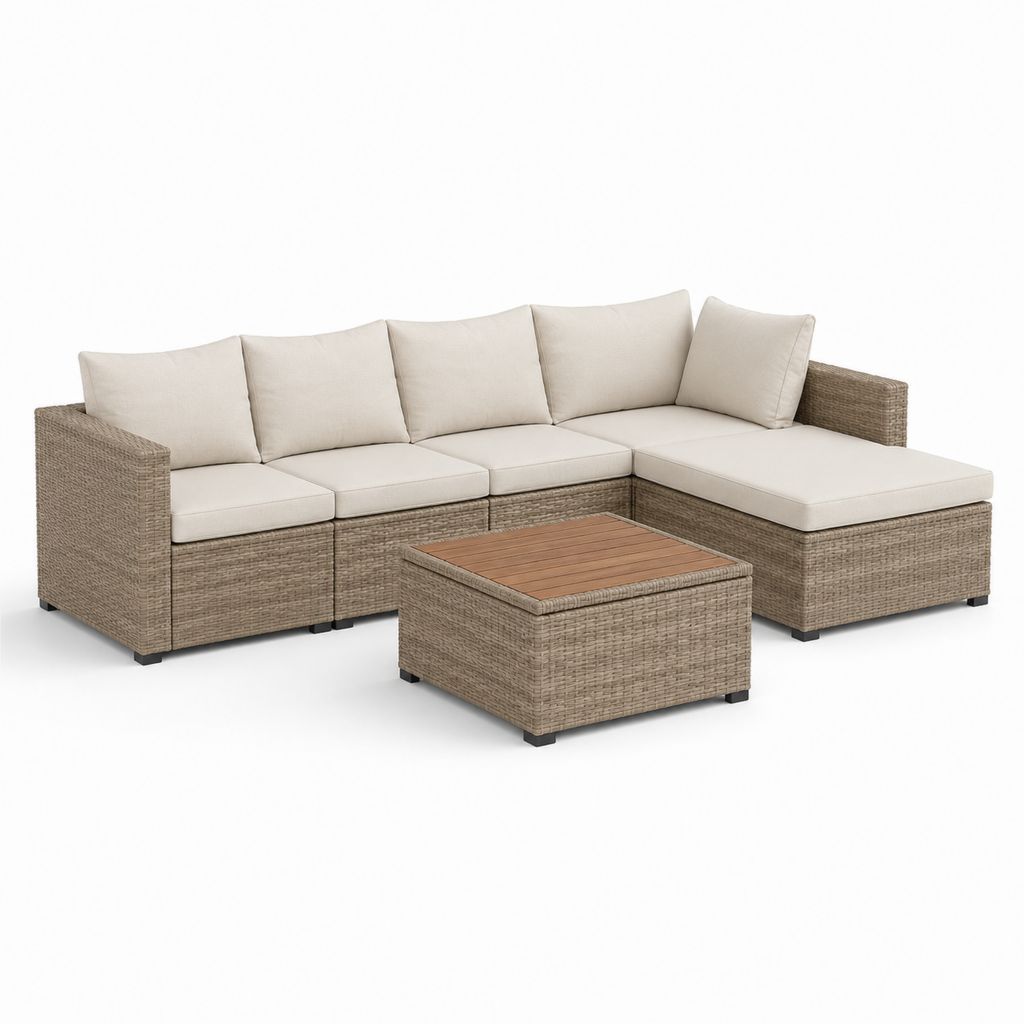 Gartensofa Lounge-Set Beige PE-Rattan L-Form 245 x 160 x 65 cm