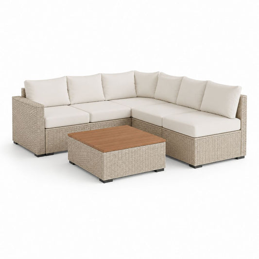 Gartensofa Ecksofa Set Beige PE-Rattan L-Form 220 x 220 cm mit Couchtisch 100 x 60 cm