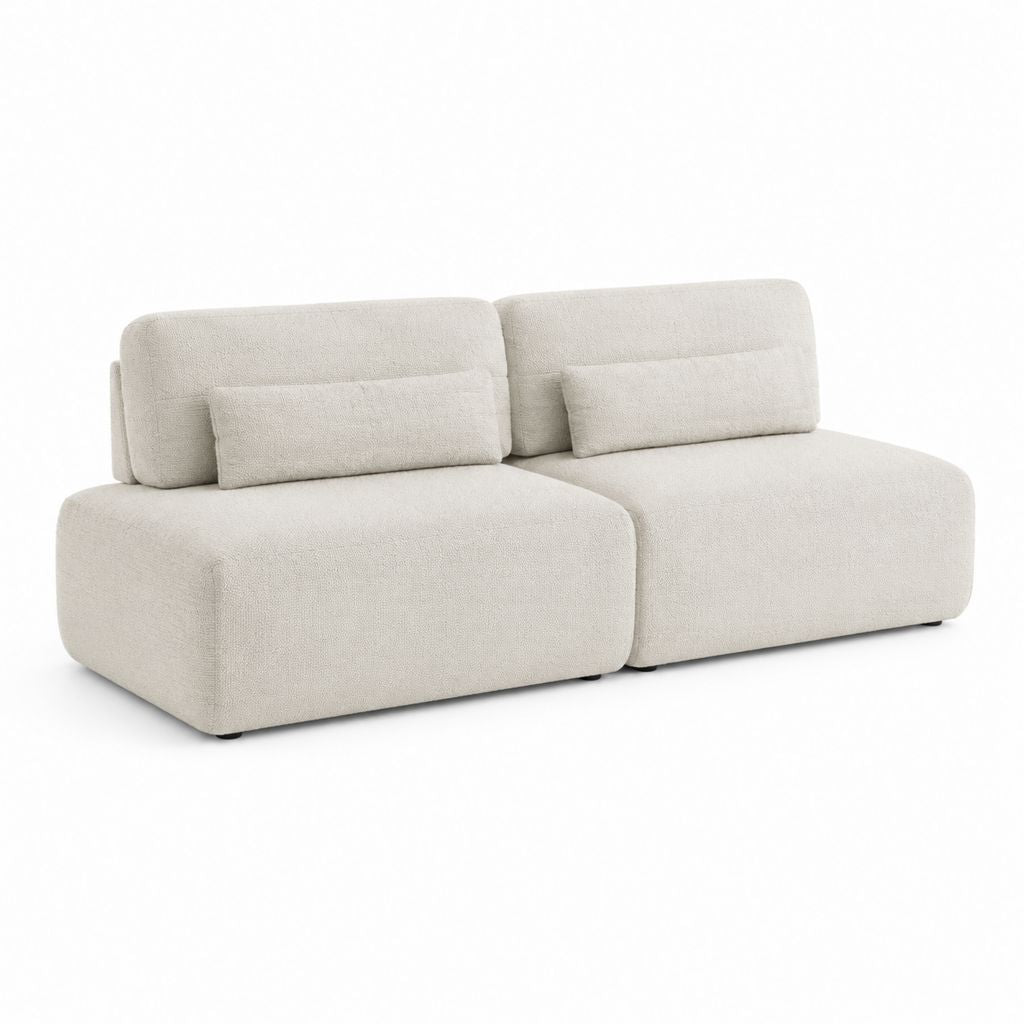 2-Sitzer Modulsofa Creme mit Polyester-Bouclébezug rechteckig 200 x 100 x 75 cm