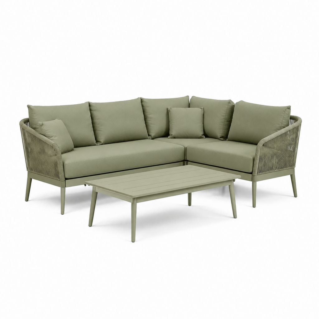 Gartenlounge Ecksofa-Set olivgrün Aluminium Polypropylen-Seil 225 x 225 x 78 cm mit Couchtisch
