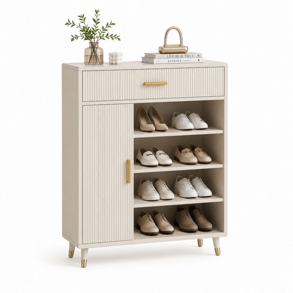 Schuhschrank mit Schublade Cremeweiß aus MDF rechteckig 80 x 35 x 110 cm