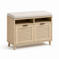 Schuhschrank mit Sitzbank Naturbeige aus MDF und Polyester 80 x 35 x 55 cm
