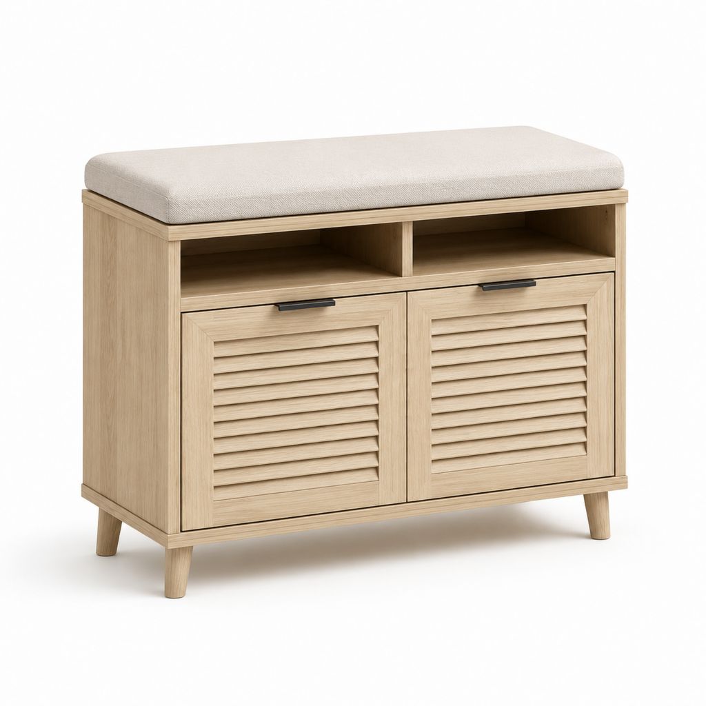 Schuhschrank mit Sitzbank Naturbeige aus MDF und Polyester 80 x 35 x 55 cm