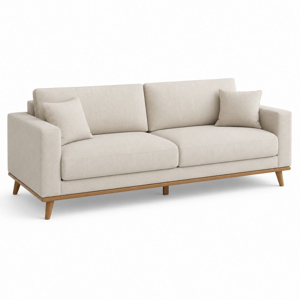 3-Sitzer Sofa Beige Polyester Rechteckig 220 x 90 x 85 cm
