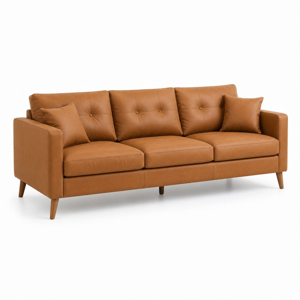 3-Sitzer Sofa Cognacbraun PU-Kunstleder Rechteckig 210 x 88 x 85 cm mit Zierkissen
