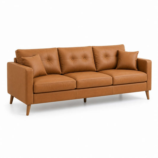 3-Sitzer Sofa Cognacbraun PU-Kunstleder Rechteckig 210 x 88 x 85 cm mit Zierkissen