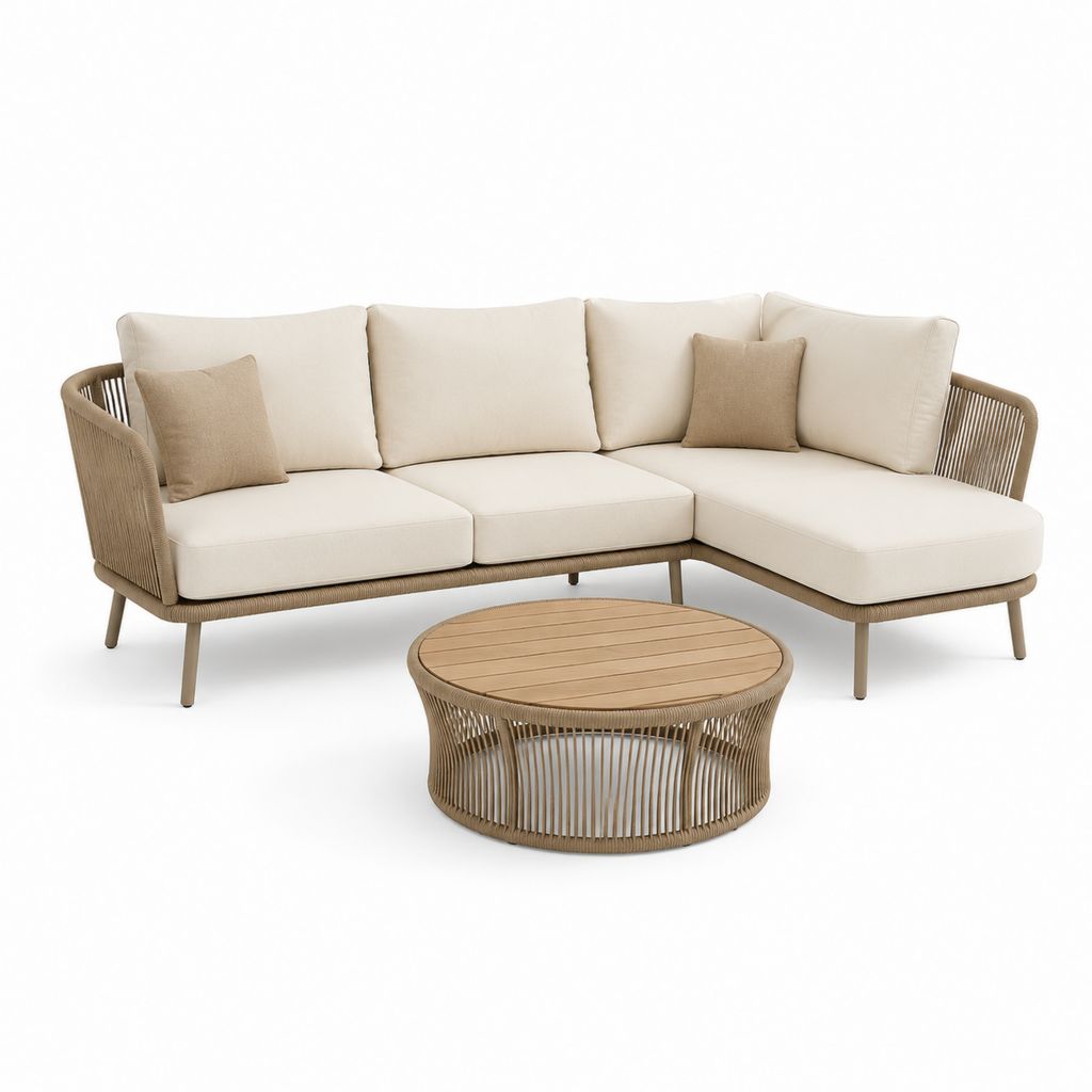 Gartenlounge Set L-Form Beige mit Aluminiumrahmen und PE-Geflecht 250 x 190 x 78 cm
