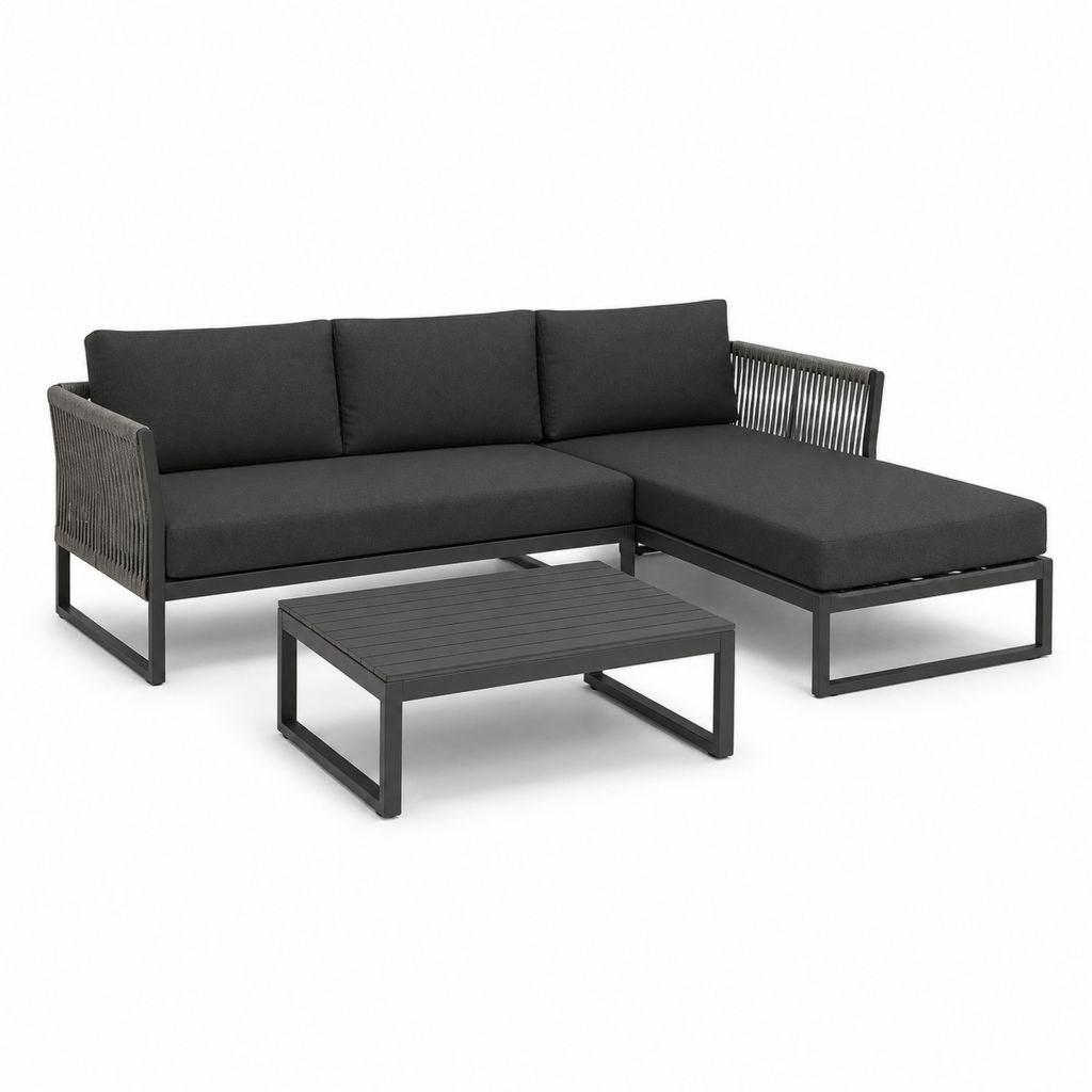 Gartenlounge Ecksofa Set Schwarz Aluminium Polyester 220 x 145 x 78 cm mit Couchtisch