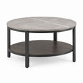 Runder Couchtisch Grau Schwarz mit Sintersteinplatte Stahlgestell und Ablage Ø 80 cm x 45 cm