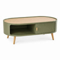 Couchtisch mit Stauraum Olivgrün und Natur MDF Eichenfurnier oval 120 x 60 x 45 cm