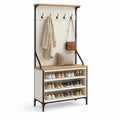 Garderobenbank mit Schuhregal Weiß Eichenoptik Stahl rechteckig 100 x 35 x 180 cm
