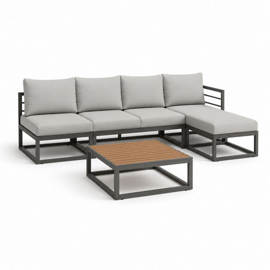 Gartenlounge Set L-förmig mit Ecksofa und Couchtisch Grau Aluminium 215 x 145 x 63 cm