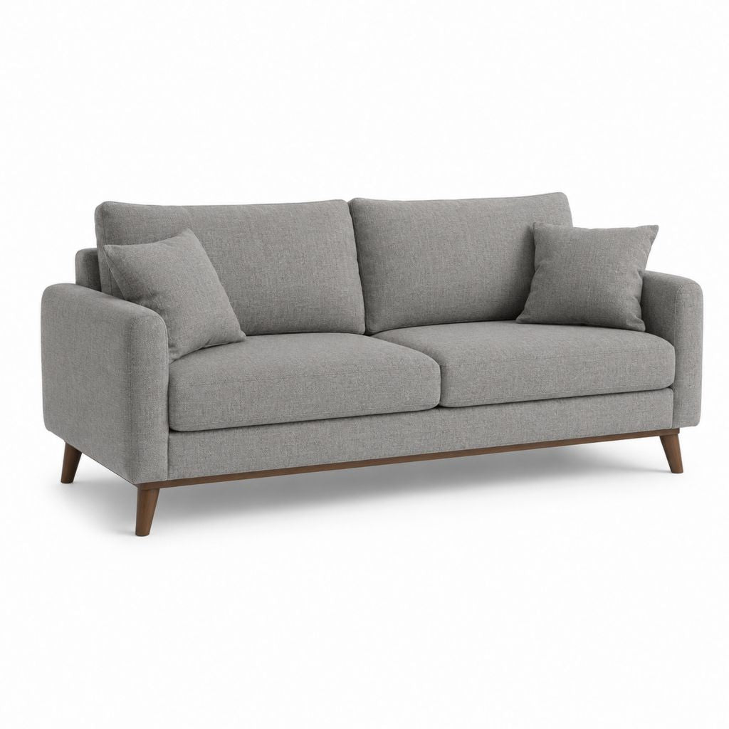 2-Sitzer Sofa Grau aus Polyester mit Massivholzfüßen 200 x 90 x 85 cm