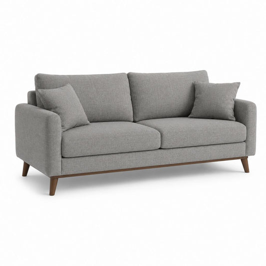 2-Sitzer Sofa Grau aus Polyester mit Massivholzfüßen 200 x 90 x 85 cm