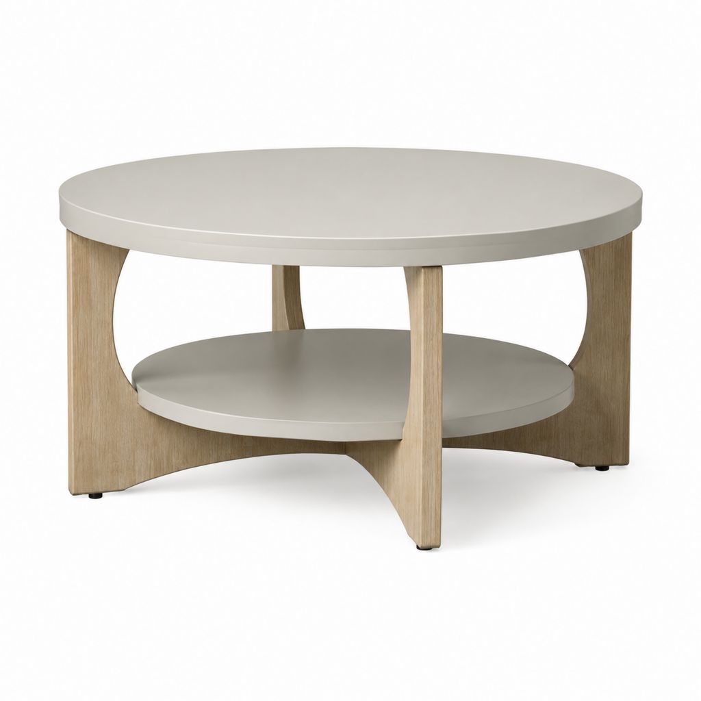 Runder Couchtisch mit Ablage Taupe und Eiche-Dekor MDF Ø 80 cm Höhe 45 cm
