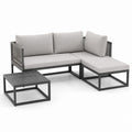 Gartenlounge Set 3-teilig Grau Aluminium L-Form mit Polsterauflagen 198 x 138 x 65 cm