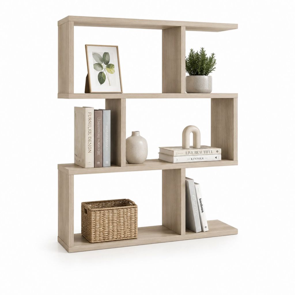 Raumteiler Bücherregal in heller Eichenoptik aus melaminbeschichteter Spanplatte 120 x 30 x 120 cm