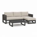 Gartenlounge Set 3-teilig Beige Aluminium Polyrattan L-Form mit Kissen 195 x 135 x 75 cm